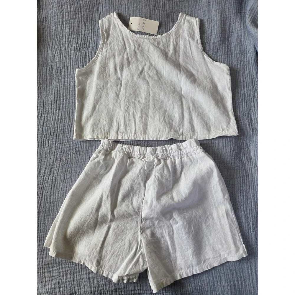NWTs White Cotton Matching Shorts & Top Set Made In Italy Size 12-14 (Youth)